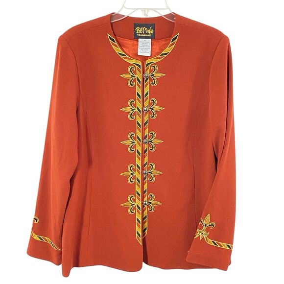 Bob Mackie Jacket Wearable Art M Rust Dark ORANGE Pockets Lined EMBROIDERED - Picture 1 of 6